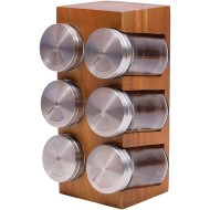 Porta Condimentos 6 Potes Temperos Acácia Wood